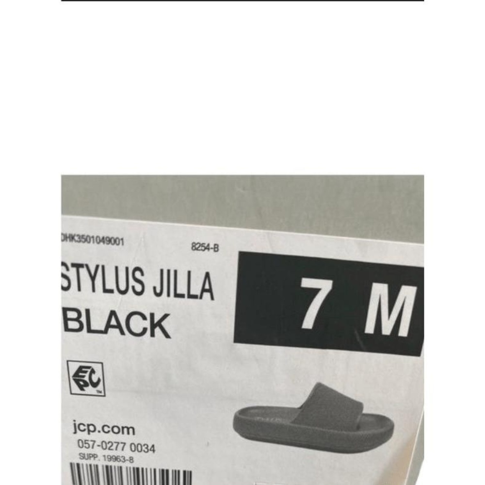 NWT STYLUS Womens 7 M Black Slides Sandals Textured Strap Contoured Footbed - Picture 7 of 7